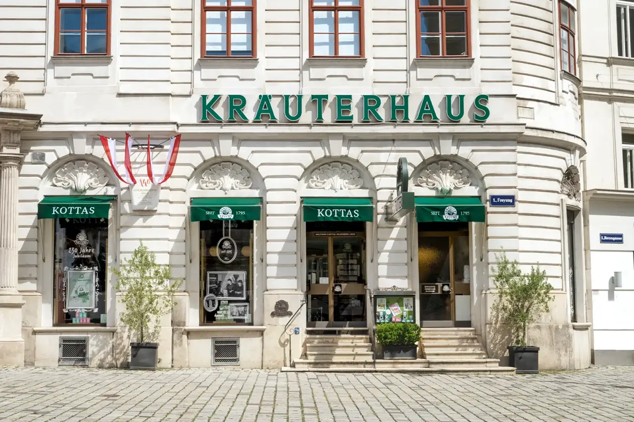 Exterior view of KOTTAS Kräuterhaus at Freyung 7 in Vienna