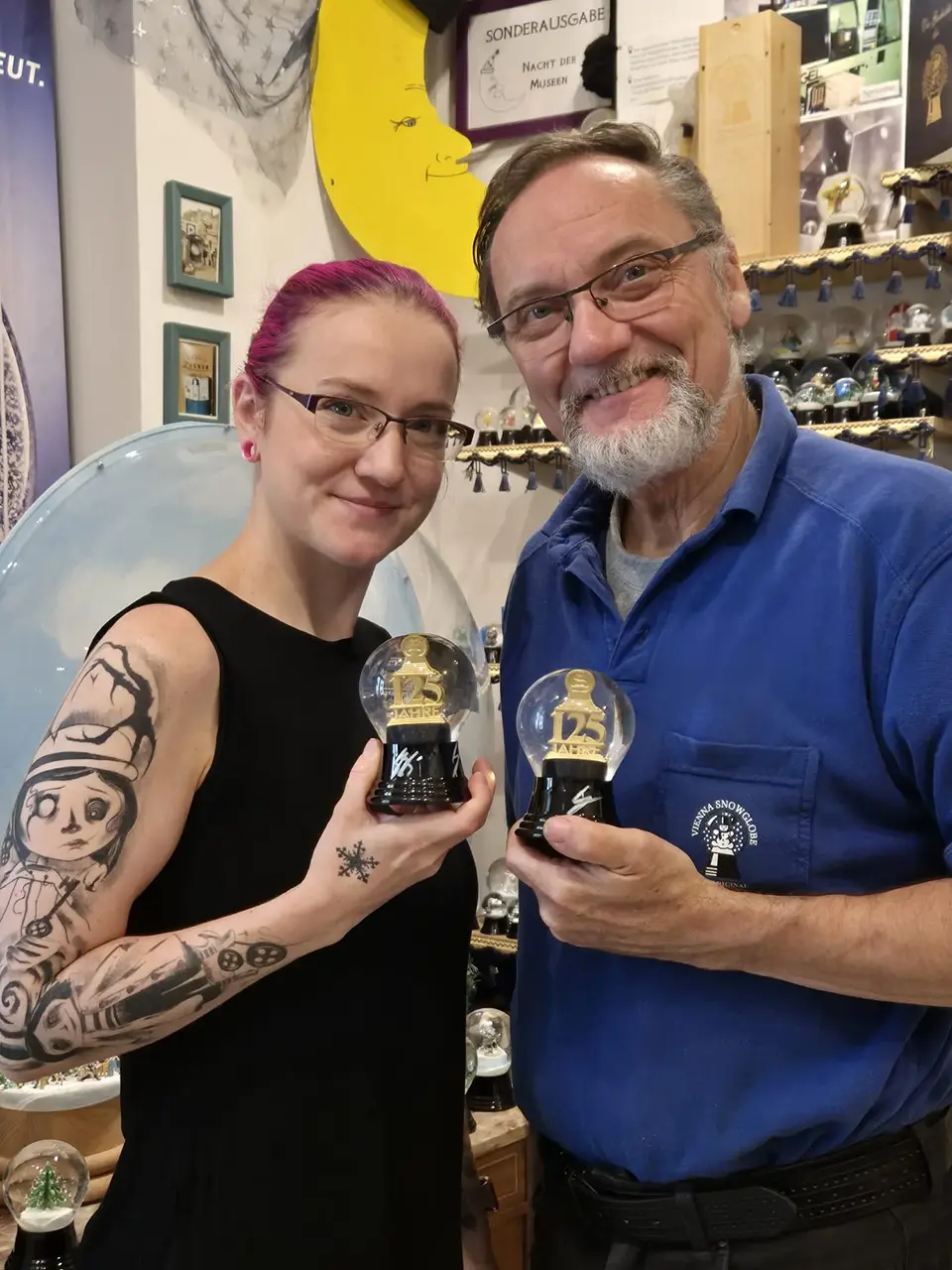Image Credit: Image Credit: Wiener Schneekugel Manufaktur Picture of Current Owner With Her Father