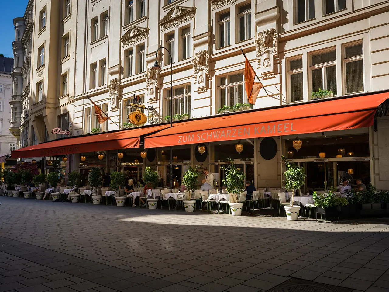 Image Credit: Image Credit: Peter Rigaud Restaurant Front with "Schanigarten" in Vienna, Bognergasse